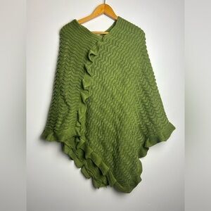 Do everything in Love Green Knitted Boho Coquette Lagenlook Poncho fairy